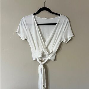 Garage White Ribbed Wrap Blouse